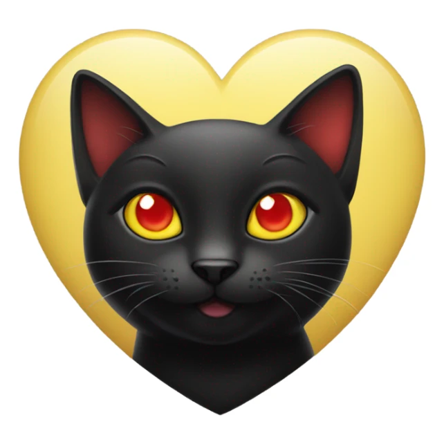black cat with yellow eyes holds a heart in its paws sticker
