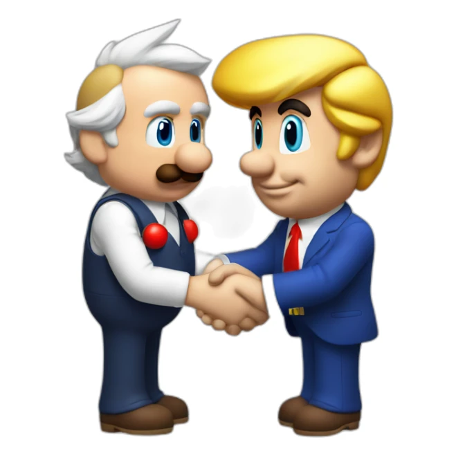 Donald Trump shakes hand with Supermario sticker