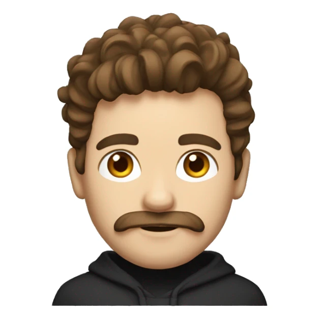 A developer with brown hair and a moustache and goatee wearing a black hoodie with "KL" written on it and is also wearing a crown slightly tilted to one side. sticker