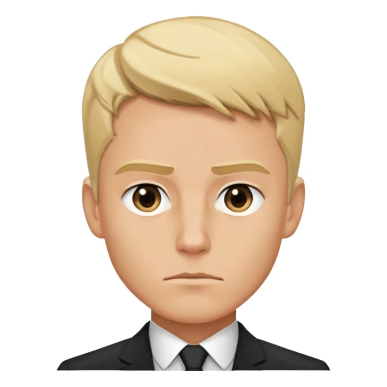 Man with stern expression, short blonde hair, strong jawline, wearing a suit sticker