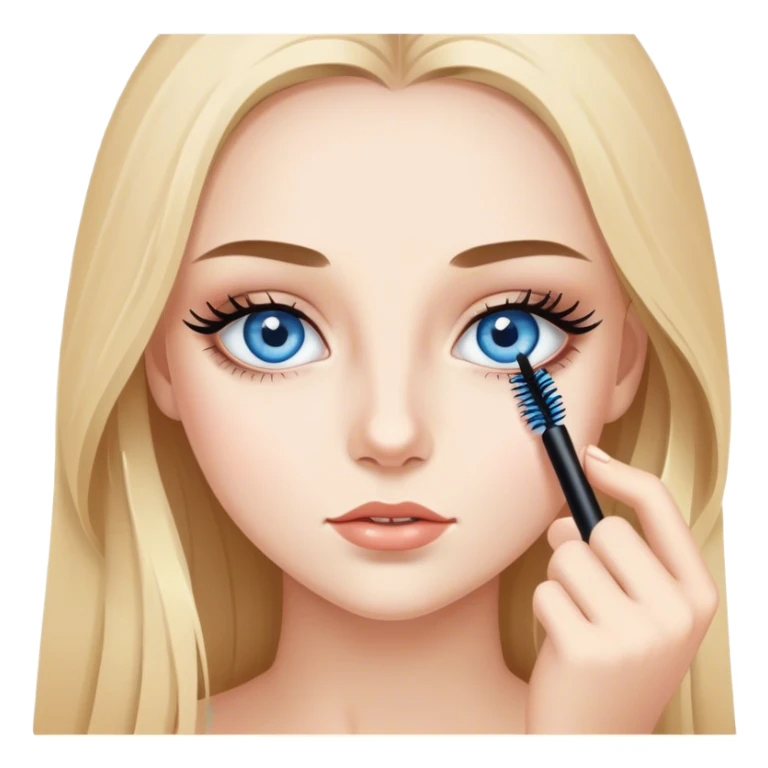 girl applying mascara, blue eyes, long hair sticker
