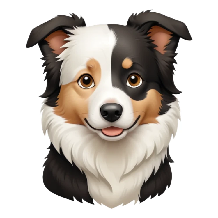 Sitting Border Collie dog with only one black ear, the other ear is white, emphasized asymmetrical ear coloring sticker
