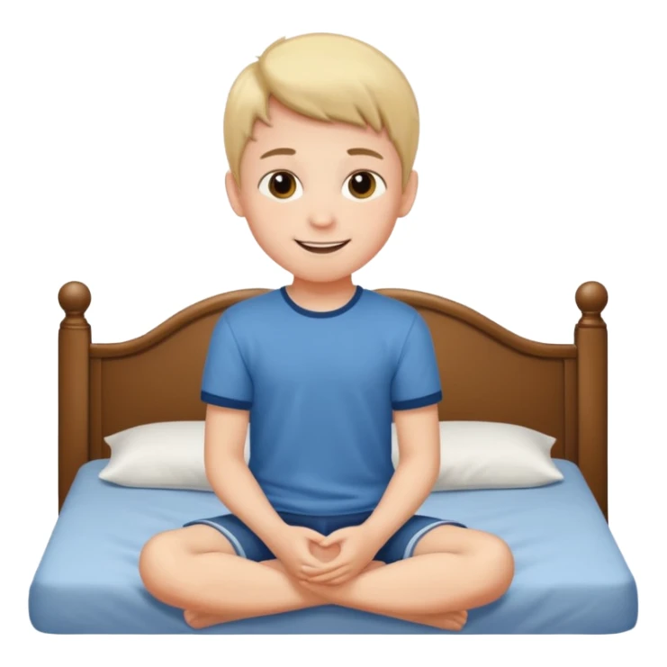 emoji- of a smiley boy sitting on the bed sticker