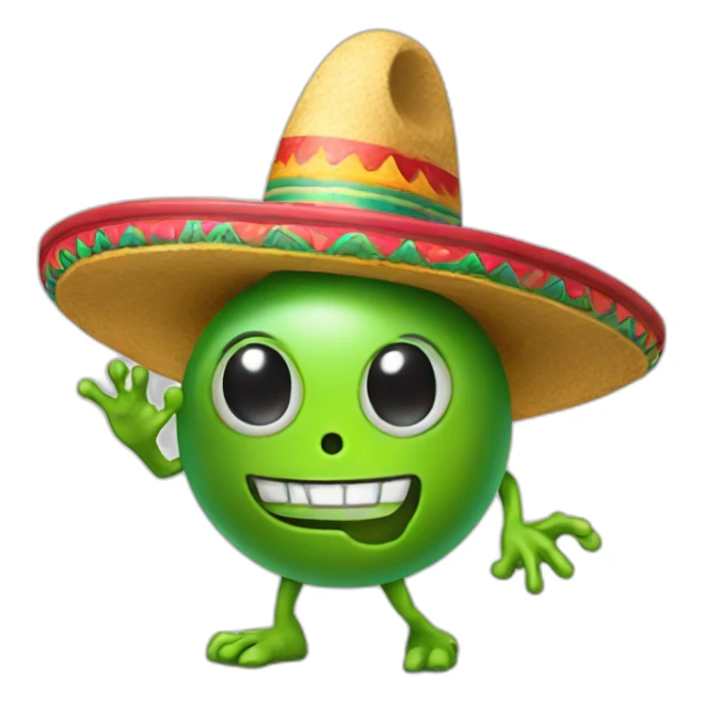 an alien with a mexican hat and maracas sticker