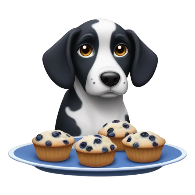 black and white dog with blueberry muffins  sticker