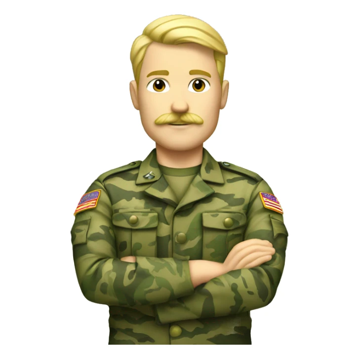Blonde man with mustache in green camo military uniform  sticker