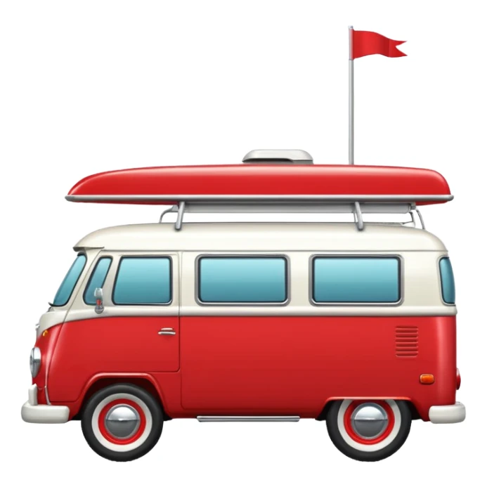 Red retro camper van, cartoony, cute, side profile sticker