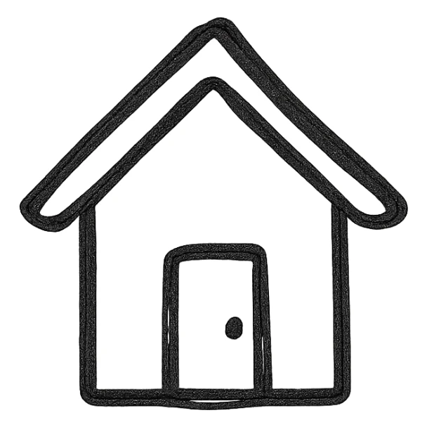 A minimalist black and white house icon for a game, clean lines sticker