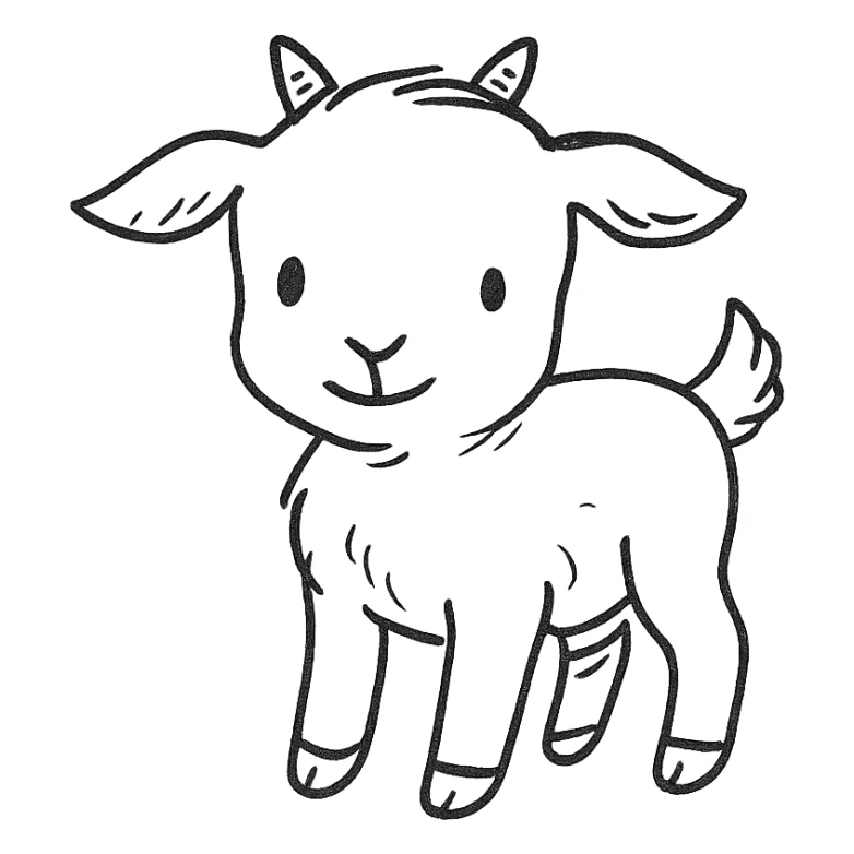 adorable baby goat, black and white, minimal, sweet expression, hand drawn style sticker