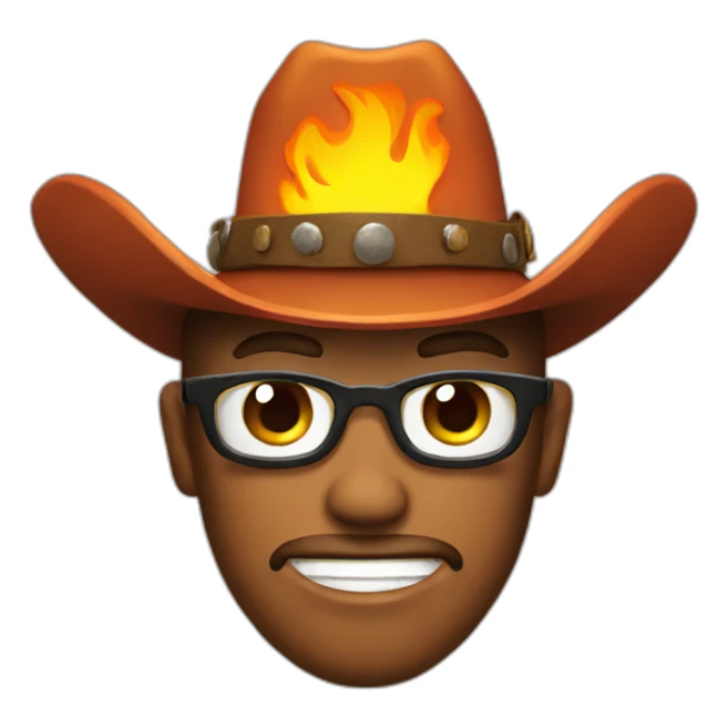 emoji cowboy with flaming hat sticker
