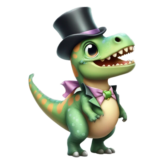 Cute charming dinosaur with tophat and monocle 3/4 view with pastel colours sticker