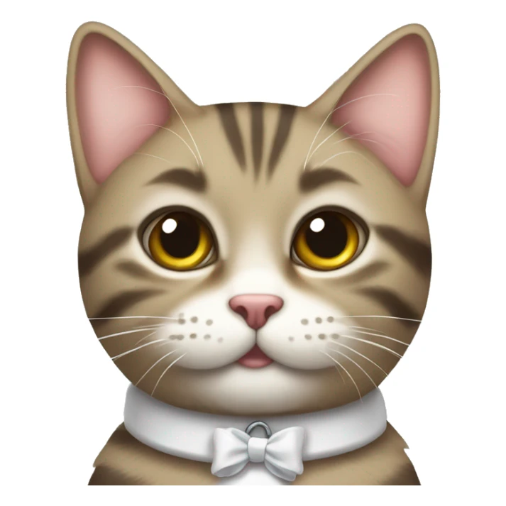 cute tabby cat with small white bow as a collar sticker