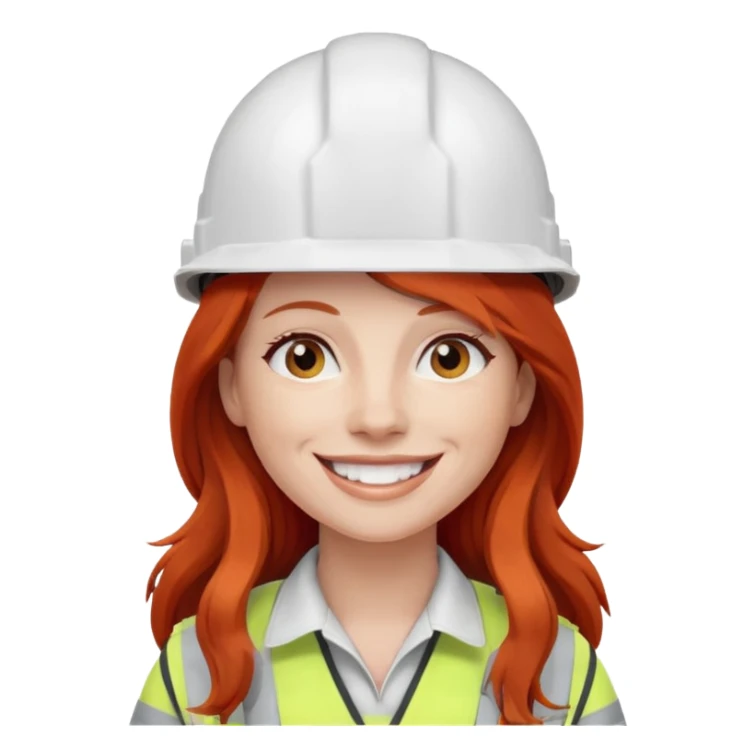 Mujer pelo rojo y largo con casco blanco de construcción  sticker