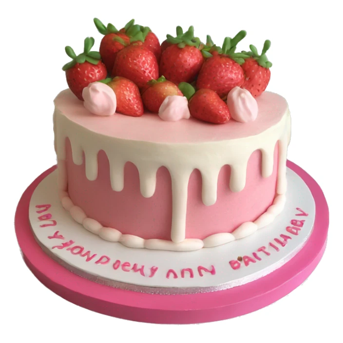 Pink strawberries and cream birthday cake  sticker
