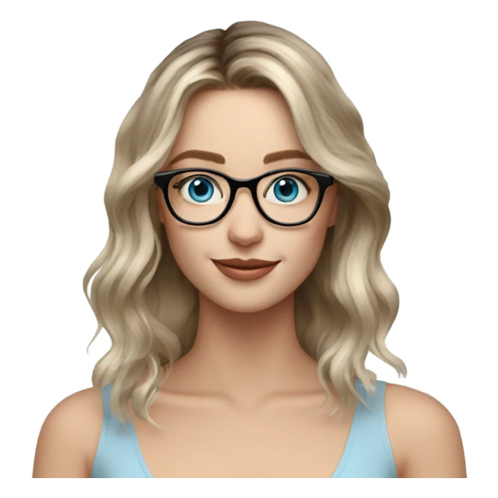 Shoulder length Balayage pale model lady with glasses and blue eyes happy  sticker