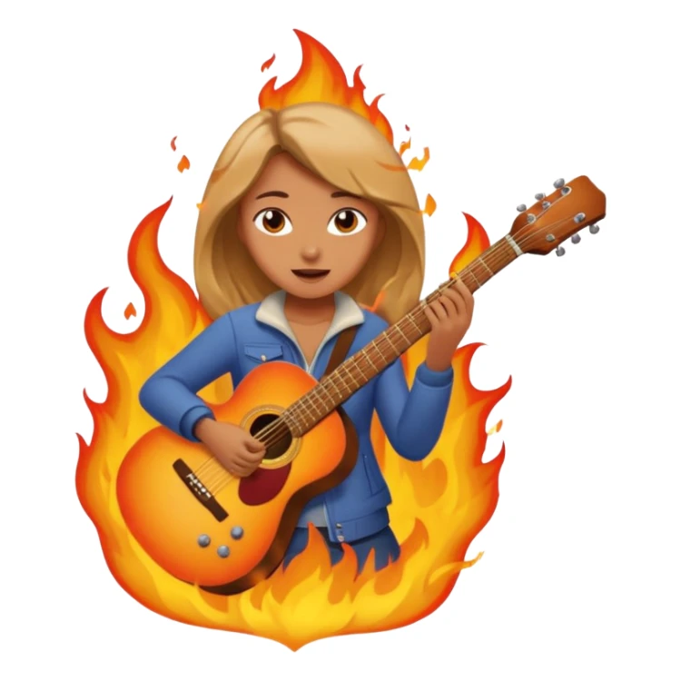 Girl playing with guitar on fire sticker
