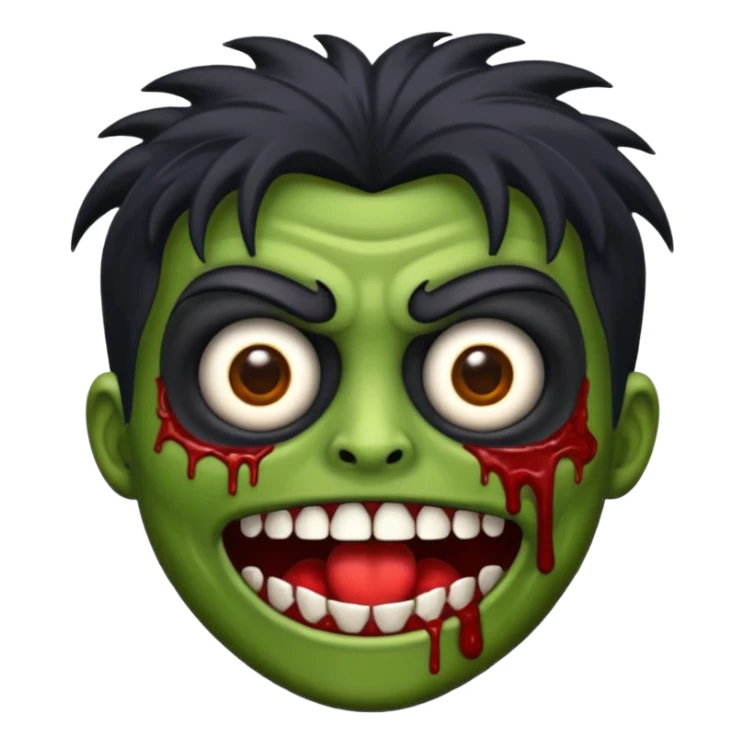 crie um emoji de zumbi de cabelo preto bagunçado sticker