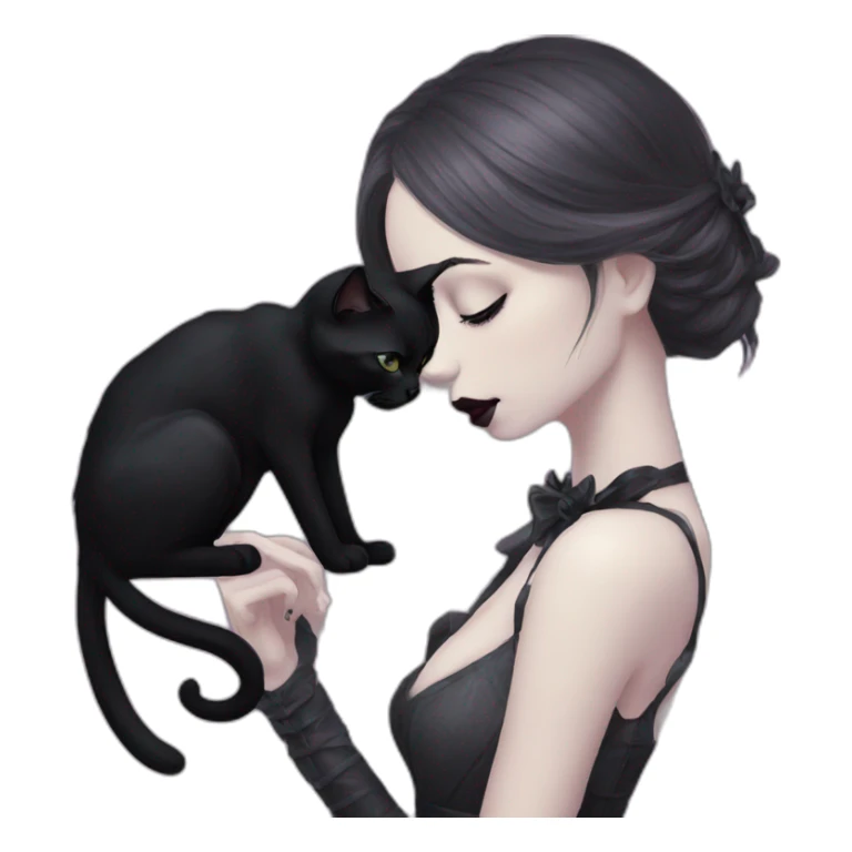 Gothic girl kisses black cat sticker