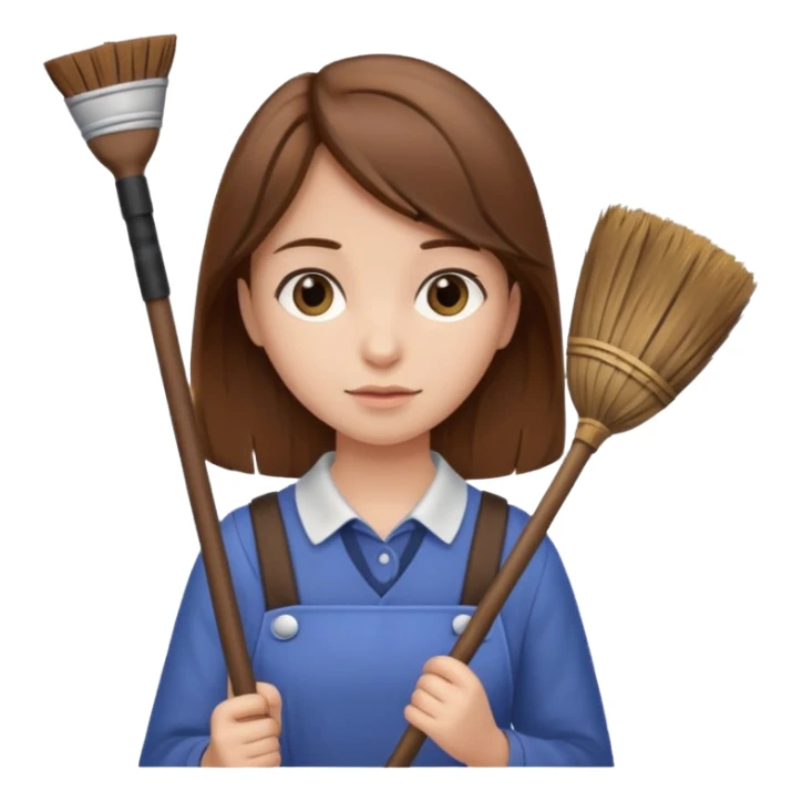 girl with brown hair holding a broom sticker