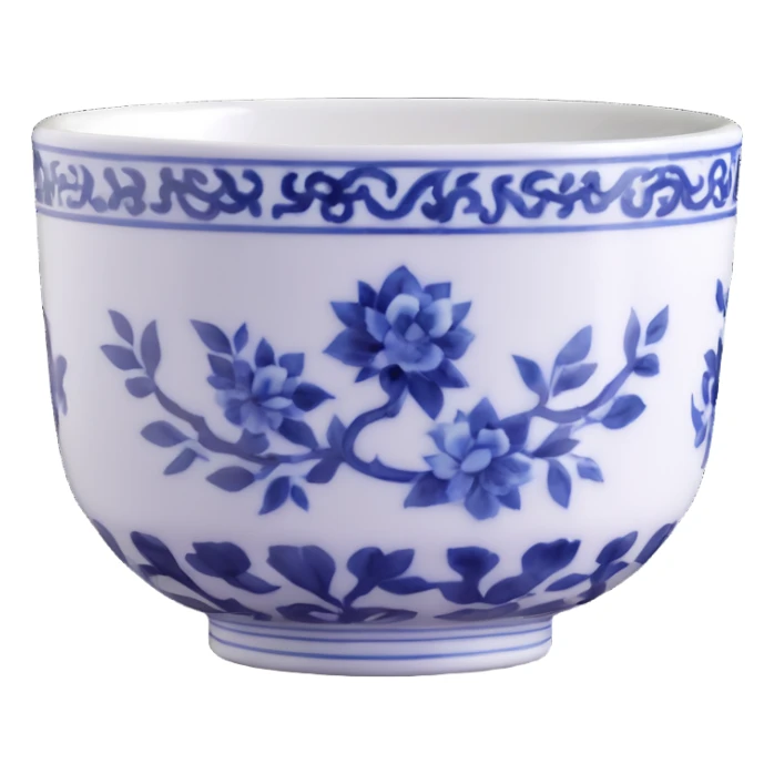 traditional Chinese tea cup with blue and white porcelain design without handle sticker
