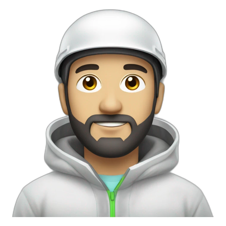 A young Turkish electrical engineer with a light black beard, a white helmet and a phosphorescent protection jacket sticker