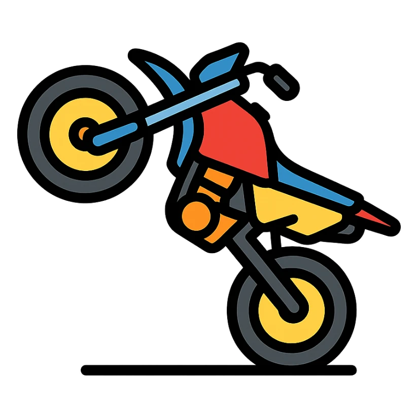 supermotard motorcycle performing a wheelie, colored icon sticker