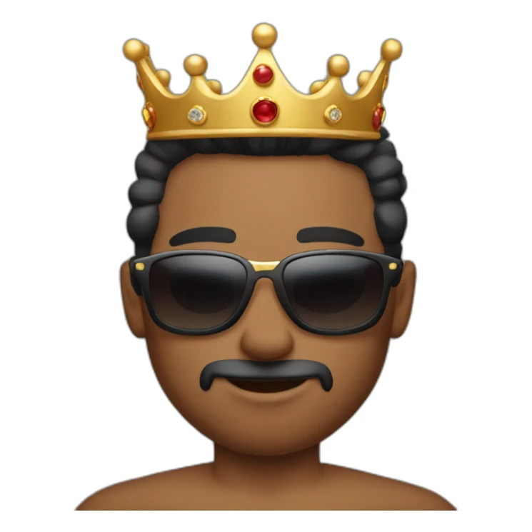 Shirtless muscular man wearing sunglasses and a king’s crown sticker