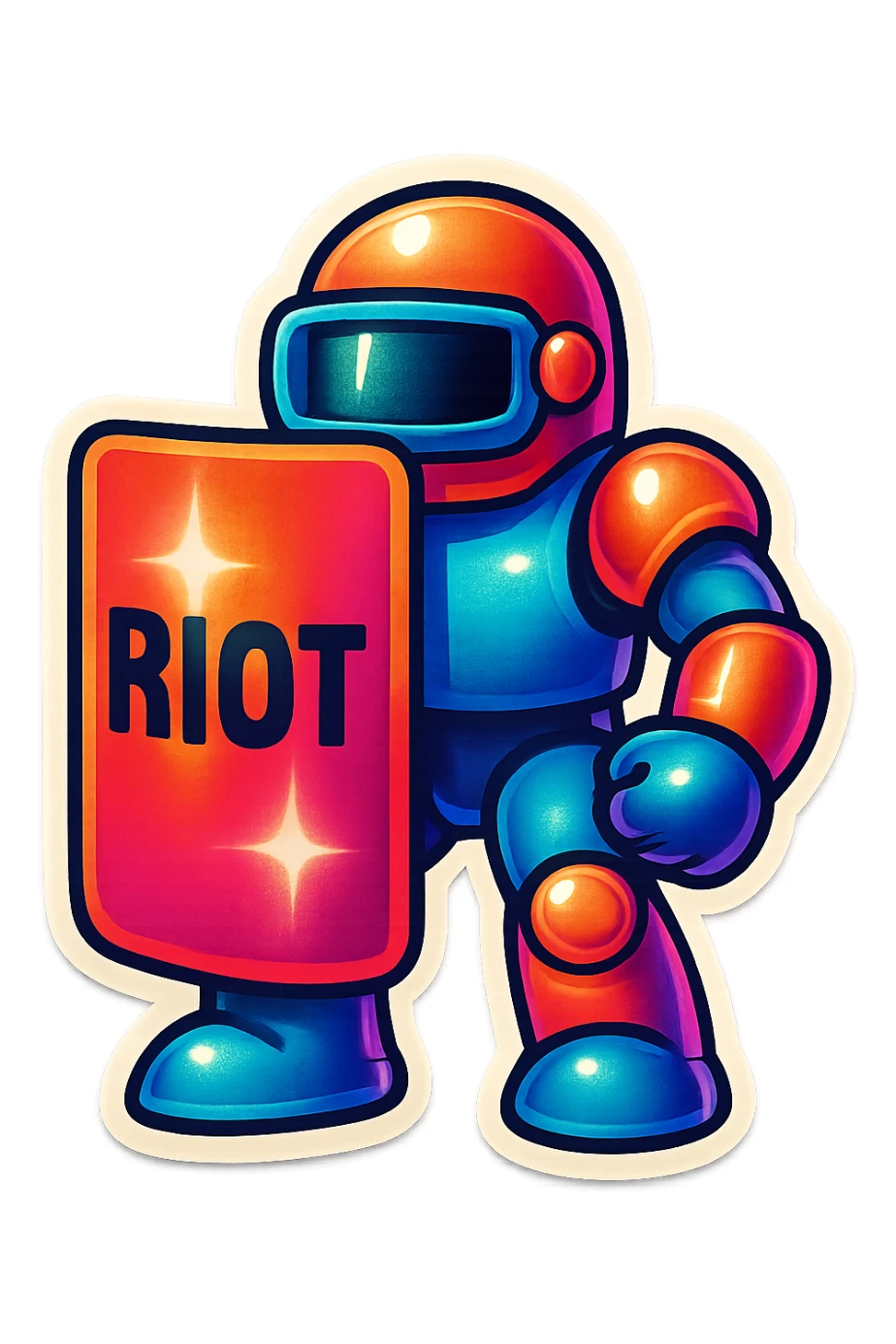 Lets do something else now. can you show me a riot shield robot sticker