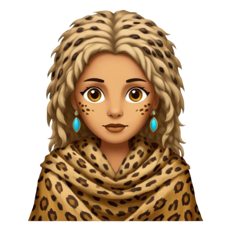 ancient hairy woman, tattered leopard skin shawl sticker