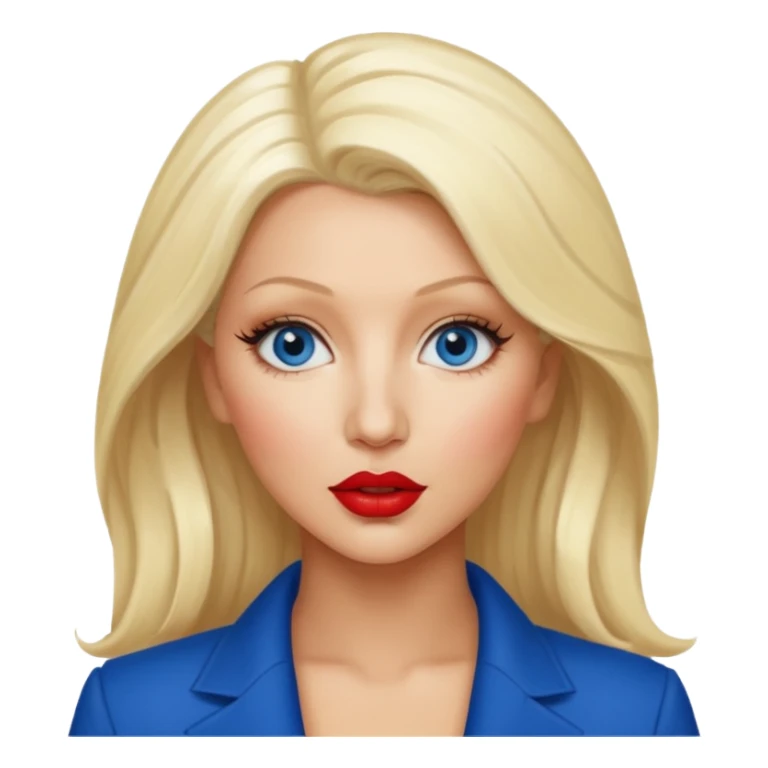 Christina Aguilera blonde hair, blue eyes, red lip sticker