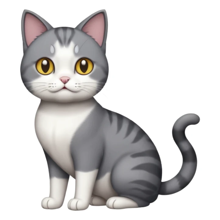 full body dumb looking large short hair dark grey and white cat sticker