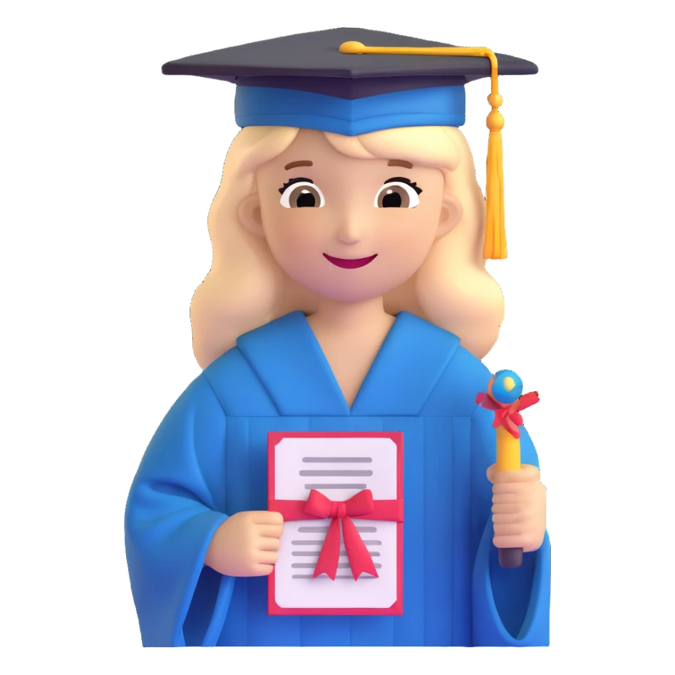 successful graduate student, cap and gown, holding diploma, cheerful sticker