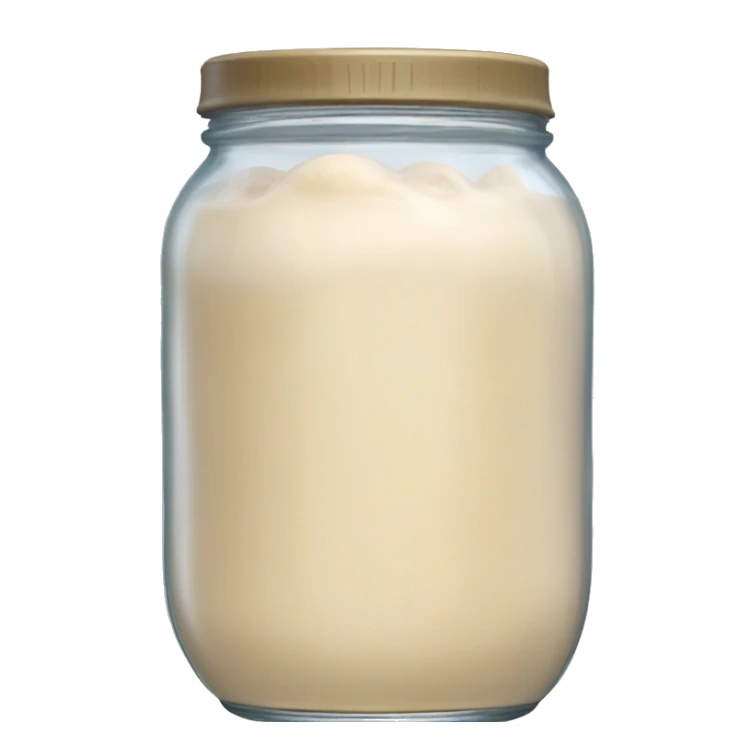 Bubbly Sourdough starter in a jar slightly overflowing down the side, refine sticker