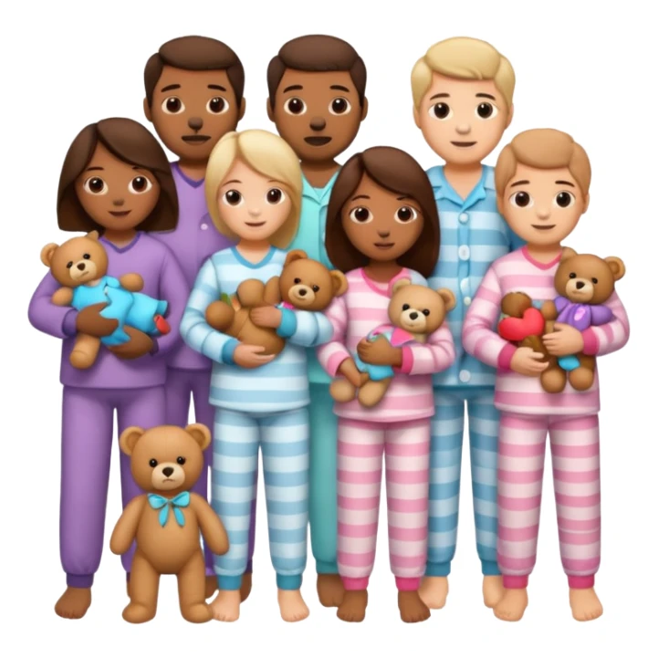 people wearing pajamas and holding a teddy bear sticker