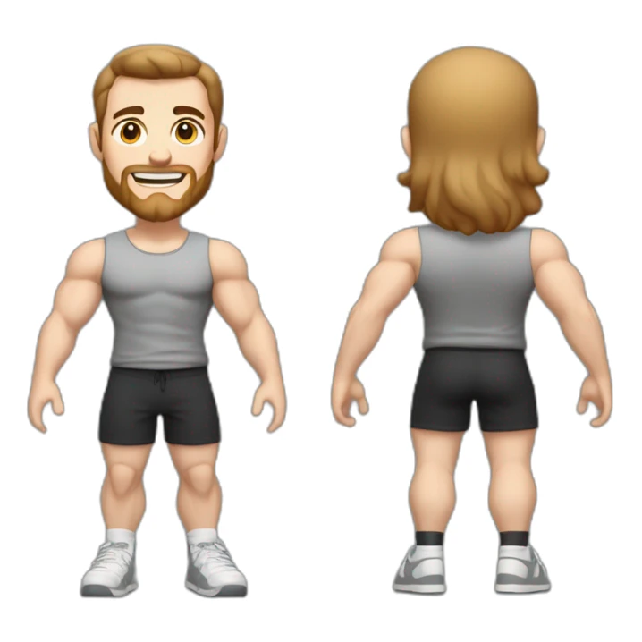 Full height Actively gesturing with hands Pale skinned Fit Man With the biceps and brown hair in dark gray Sleeveless Mike, black oversize sports shorts, watch and white Sneakers sticker