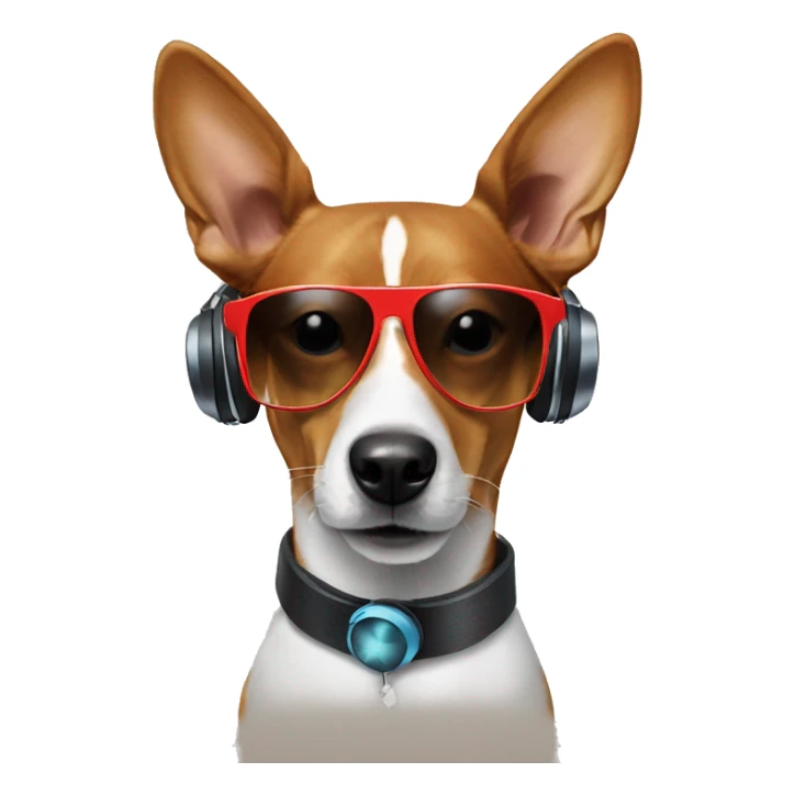 Dog basenji in sunglasses and headphones  sticker
