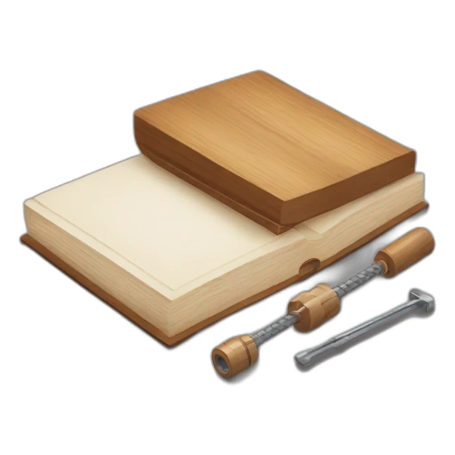 isometric BOOK with picture of wood, metal rods, fabric, tools sticker