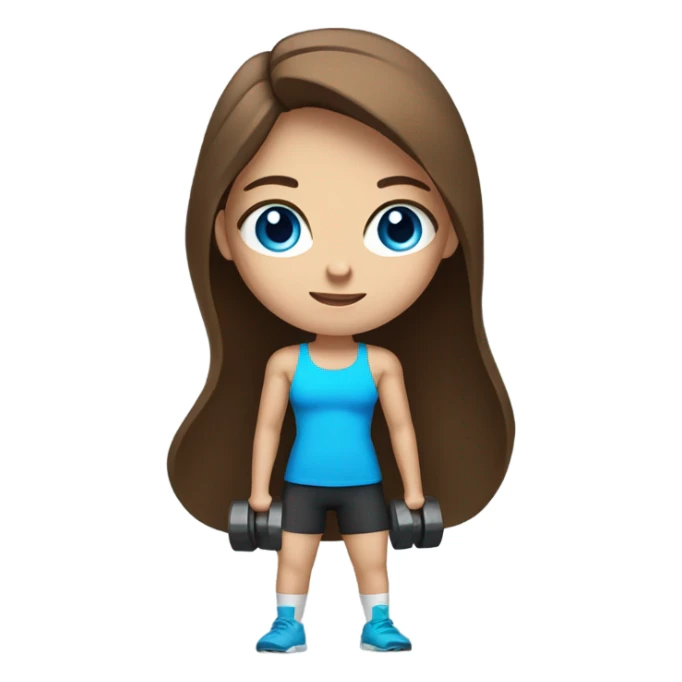 girl with long brown hair,  bright blue eyes, lifting weights sticker