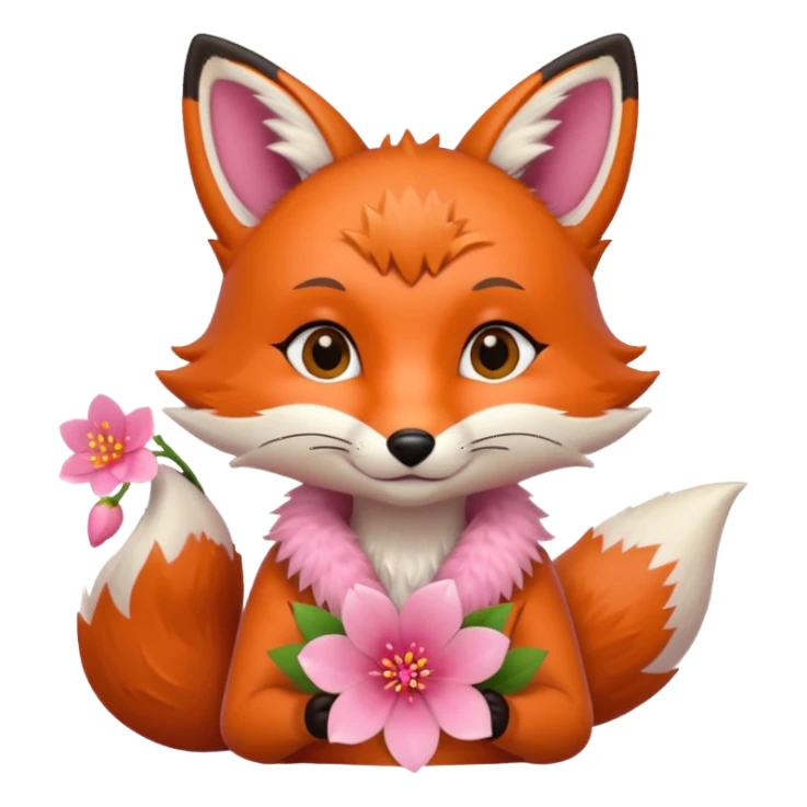 Fox holding a blossom and wearing a blossom sticker