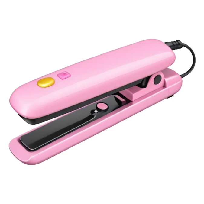 A baby pink  Hair straightener in iOS emoji style, 3D icon, plastic texture, soft reflection, minimalist design. sticker