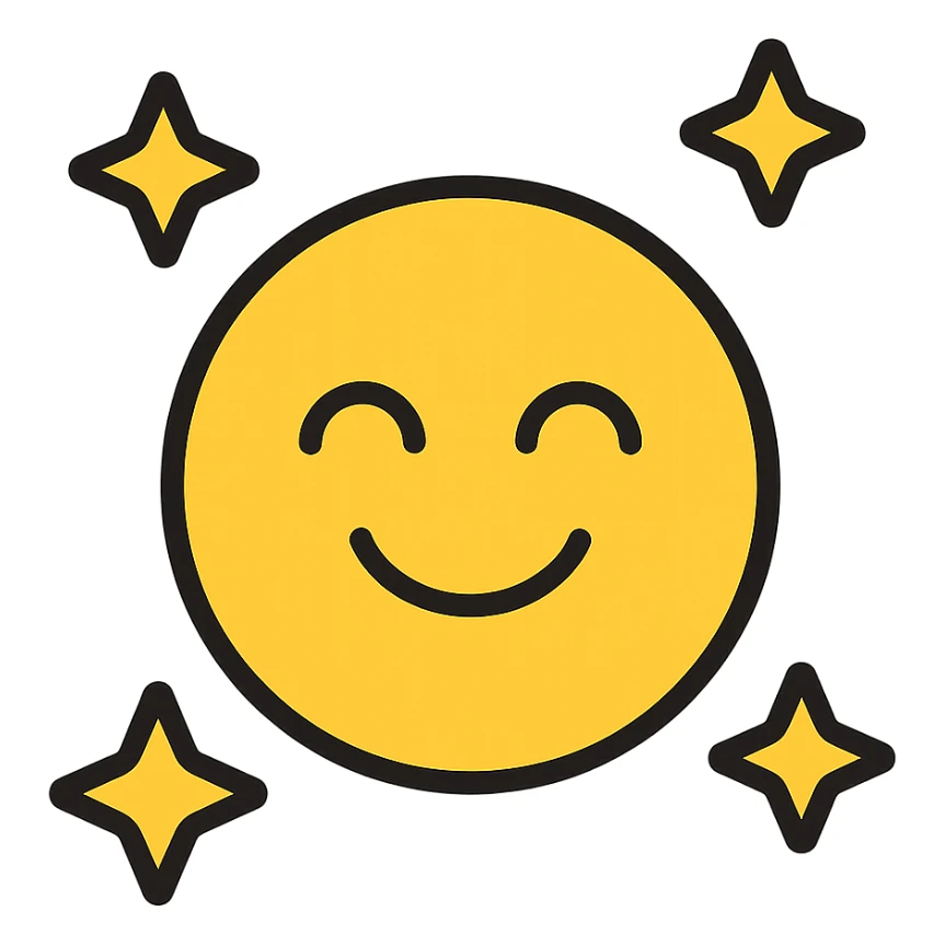 smiling face with smiling eyes and four stars sticker