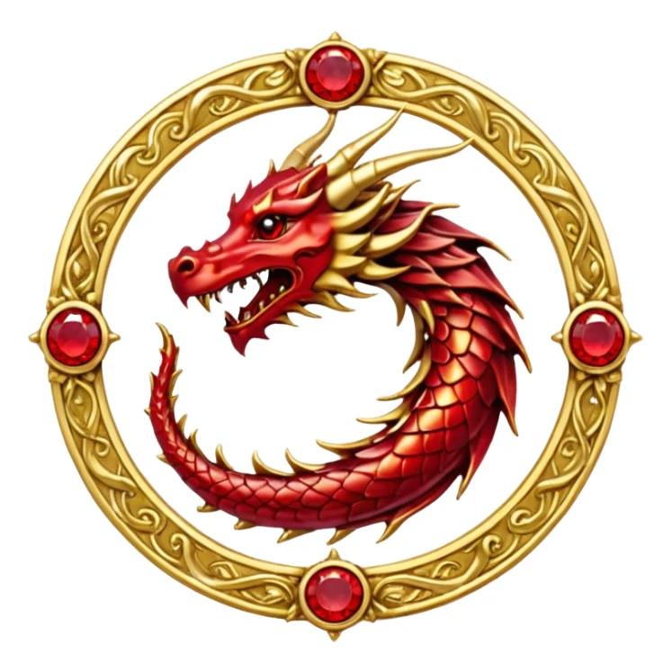 Golden Dragon crest/brosch in a circle with red gems sticker