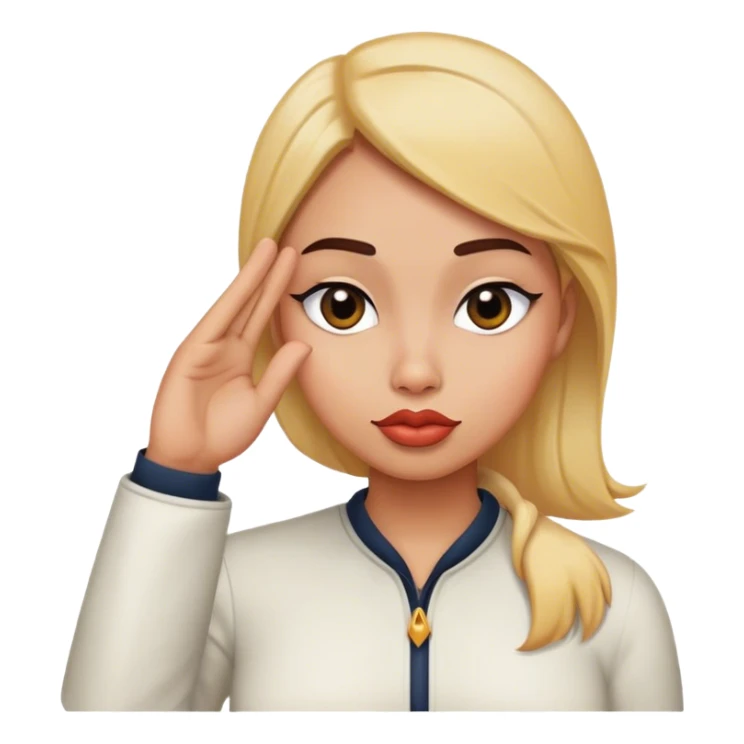 duck lips and side eye face like hmm maybe embarrassing with hand flat off the side of a head like a salute sticker