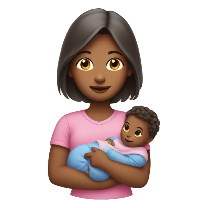 girl with pink shirt holding a baby  sticker