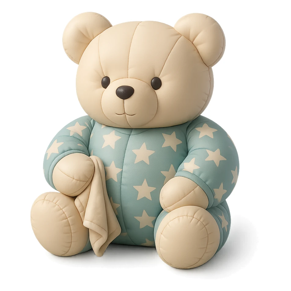 teddy bear in star-patterned pajamas holding a small blanket, cushion style sticker