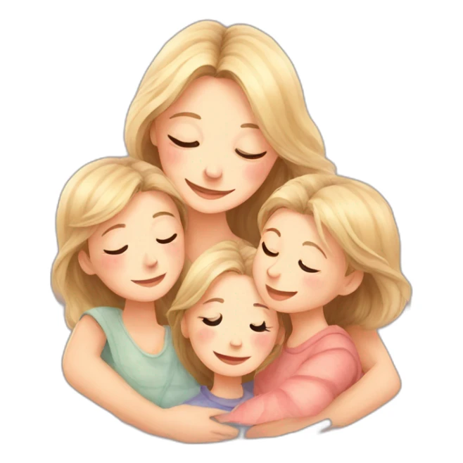 mother with her kids are hugging, watercolor style sticker