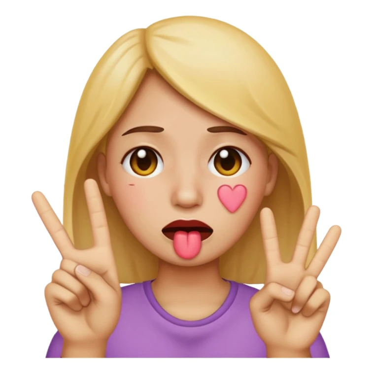 Emoji face crying while doing a kissy face holding up the peace sign sticker