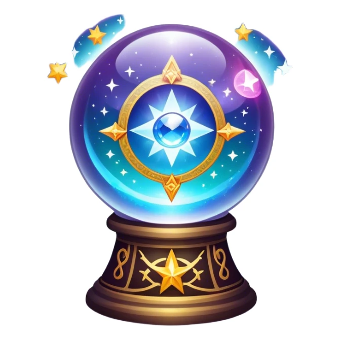 A vibrant, mystical icon symbolizing fortune telling and esotericism. Include elements like a crystal ball, tarot cards, stars, and mystical symbols with a glowing, ethereal feel. The design should be colorful, eye-catching, and evoke a sense of magic and mystery. sticker