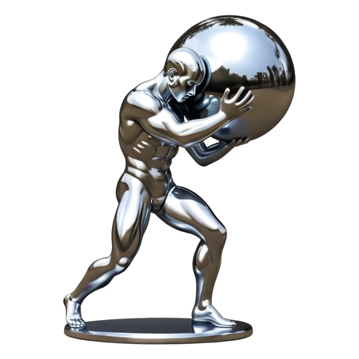 sorayama Sisyphus carrying big sphere on his back sculpture sticker