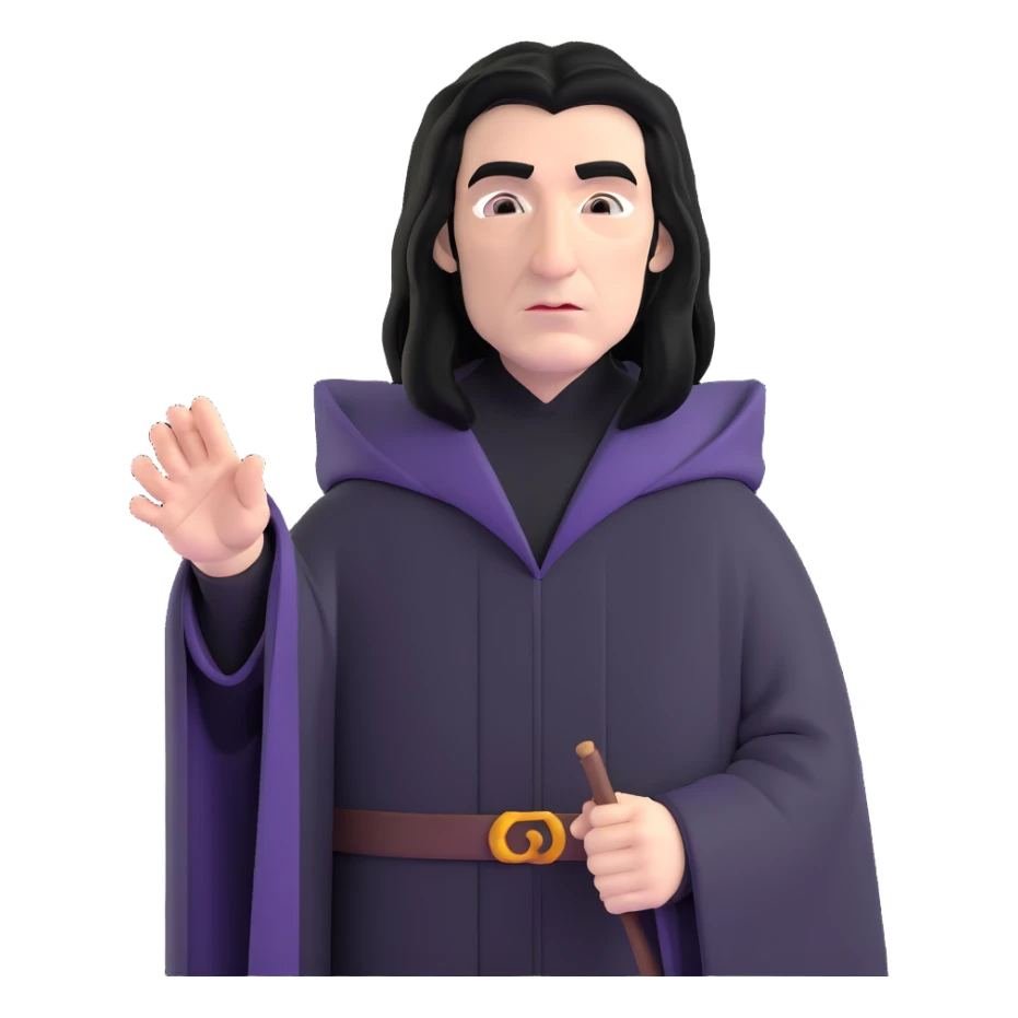 Professor Snape with long black hair, stern expression, wearing black wizard robes sticker